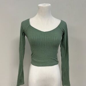 Hollister Green Ribbed Long Sleeve Crop Blouse